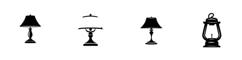 Poster - Set of black lamp icons showcasing various styles and designs for home decor and lighting options