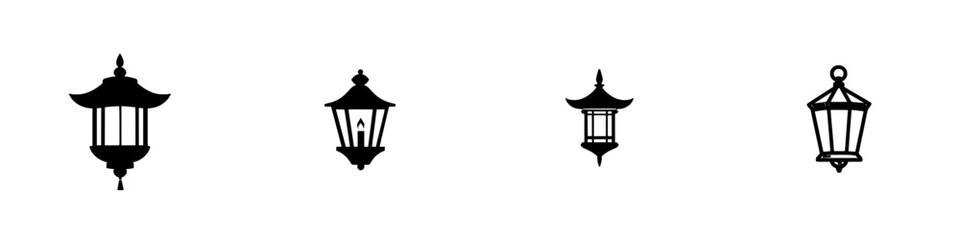 Poster - set of four black lantern icons in various styles and shapes perfect for design projects and digital