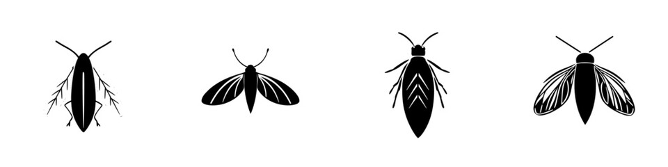 Poster - Set of black icons representing various insects on a white background for use in design and illustration