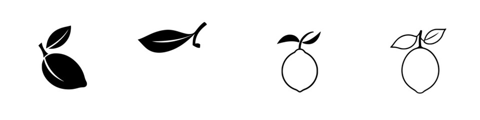 Poster - Set of black icons featuring various lemon and leaf designs suitable for graphic and web design projects