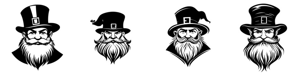 Poster - Set of four unique black icons featuring different hat styles and bearded men in a minimalist design