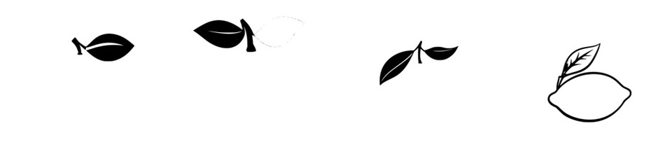Poster - Set of simple black icons featuring leaves and a lemon arranged in a clean and modern design suitable for various applications