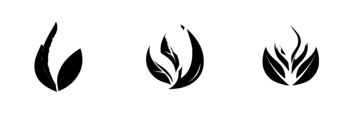 Poster - set of black icons featuring stylized leaf designs representing nature, growth, and vitality in a mi