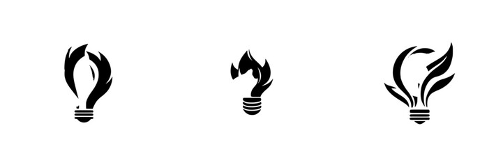 Aufkleber - Creative black icons showcasing light bulbs combined with flame elements for innovative design and branding