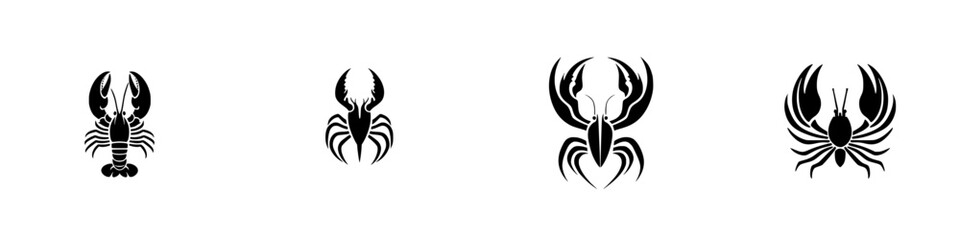 Poster - Black icon set featuring various scorpion designs with detailed limbs and claws