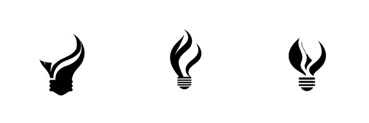 Poster - Creative black icons of light bulbs with flame designs showcasing unique artistic styles in a minimalist layout