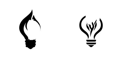 Poster - Black icon set featuring light bulb designs with flame and plant elements showcasing creativity in energy concepts