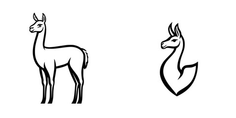 Poster - stylized black icons of a llama and its minimalist representation in a sleek design for modern uses