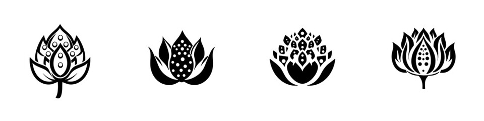 Poster - Set of black icons featuring stylized floral designs with intricate patterns showcasing various shapes and details