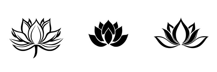 Poster - elegant black lotus flower icons showcasing diverse designs for decorative and artistic uses