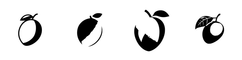 Poster - Set of black icons representing various fruit shapes with distinctive features, ready for use in digital design