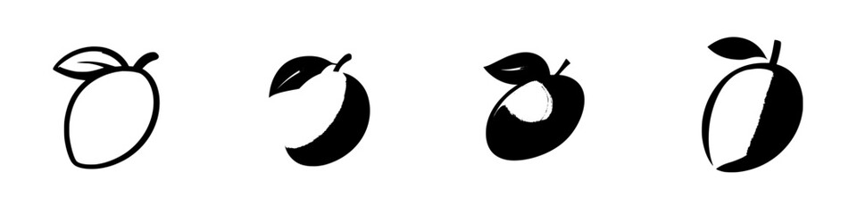 Poster - Set of four black icons representing different styles of fruit design suitable for logos or graphic design projects