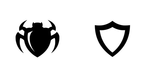 Poster - Black icon set featuring a spider and a shield design for digital or graphic use