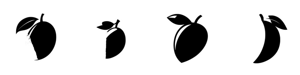 Poster - Black fruit icons showcasing different shapes and designs on a plain background for graphic design projects