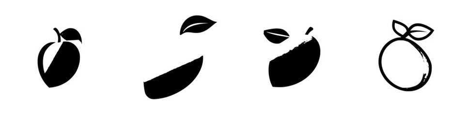 Poster - Set of black fruit icons featuring an apple, citrus, and various fruit shapes on a simple background
