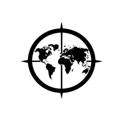 Poster - set black icon representing a world map with a compass design centered, symbolizing exploration and 