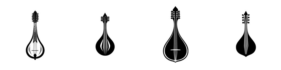 Poster - Elegant black icons of string instruments featuring various designs suitable for music themes and artistic projects