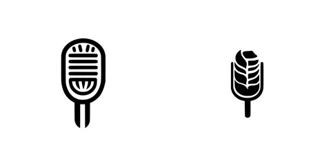 Poster - set of black icons featuring a vintage microphone and a wheat sheaf symbolizing music and agricultur