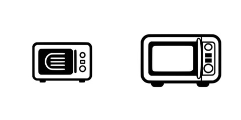Poster - Set of black microwave icons designed with simple outlines suitable for various digital projects or presentations about kitchen appliances