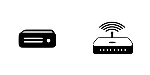 Poster - Black icons representing a network switch and a wireless router displayed on a minimalist background