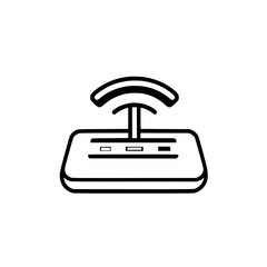 Poster - Black icon representing a wireless router with signal waves above, illustrating connectivity and technology in a modern setting