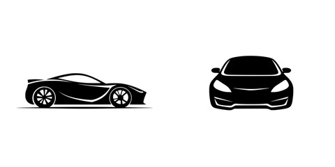 Poster - Stylized black automobile silhouettes showcasing sleek design and distinct features in contemporary graphic style