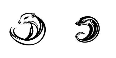 Poster - Stylized black icons of a ferret and a weasel showcasing artistic curves and fluid designs in minimalist style