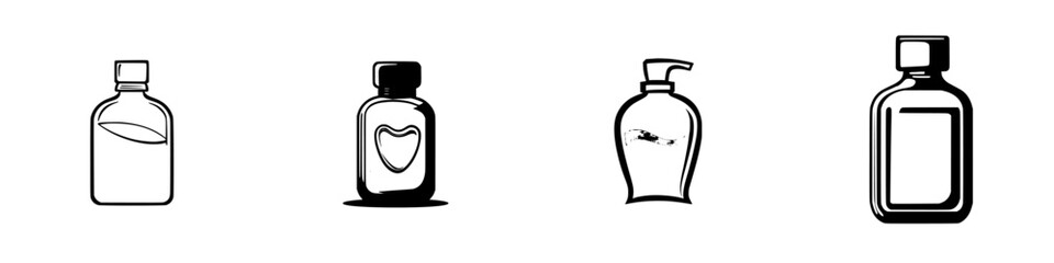 Poster - Black icons depicting various bottle designs suitable for product labeling and branding purposes in modern graphic design