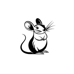 Poster - Cute black icon of a standing mouse with prominent ears and whiskers, perfect for playful designs or illustrations