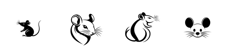Poster - Black icons of mice presented in a minimalistic style showcasing different poses and features of the creatures