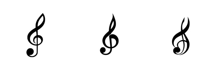 Poster - Set of three black musical icons representing different styles of musical notation for design or educational use