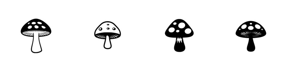 Poster - Set of black icons depicting various mushroom designs suitable for digital use or print materials