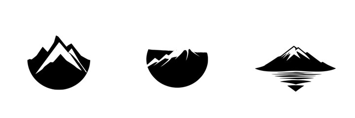Poster - set of three black mountain icons showcasing unique designs with varying shapes and perspectives for
