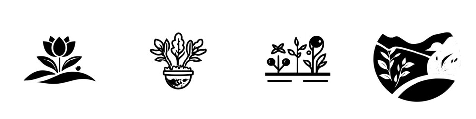 Poster - Black icon set featuring various floral designs and elements suitable for digital and artistic applications