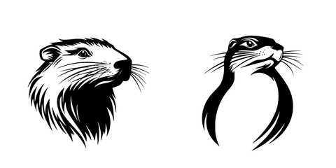 Poster - Black icon set featuring two different otter head designs with distinct styles and details