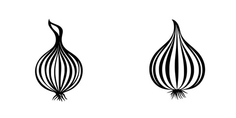 Poster - Stylized black icons representing onion shapes with distinct lines and textures for creative design use