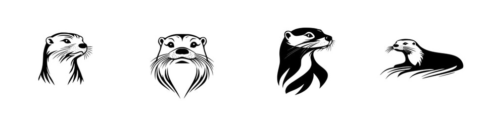 Poster - Black icons representing various otter designs showing playful expressions and unique styles in a minimalist format
