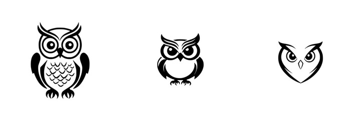 Poster - Black icons of owls with distinct features displayed in a minimalistic style suitable for various design applications