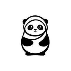 Poster - Cute black icon of a panda wrapped in a scarf, displaying a friendly expression against a plain background