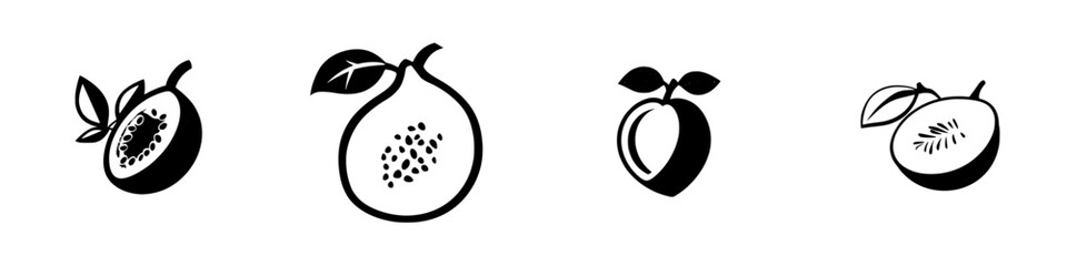 Poster - Variety of black icons representing different fruits showcasing their unique shapes and designs for decorative or graphic use