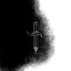 Poster - Black icon depicting a pencil and a flowing line against a monochrome background, illustrating creativity and design