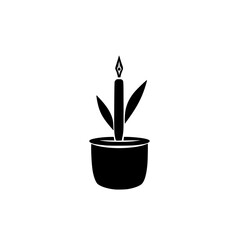 Poster - Decorative black icon featuring a plant and a pen in a pot for creative environments and designs