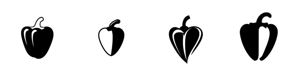 Poster - black icons showcasing various bell pepper shapes for design and presentation purposes