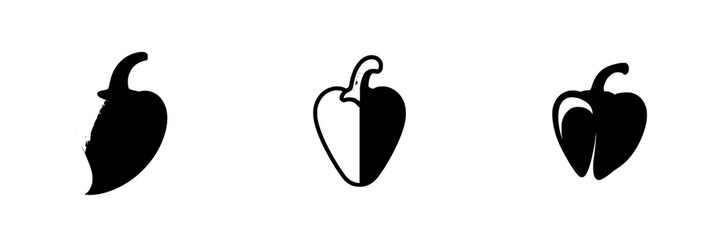 Poster - Set of three black icons showcasing different bell pepper silhouettes with varying designs and shapes