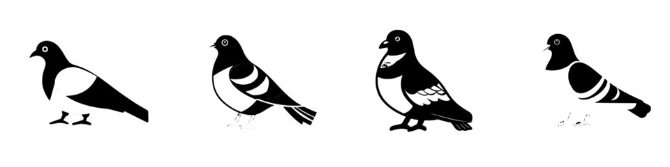 Poster - Variety of black icon birds showcasing different shapes and details in a minimalist design setting