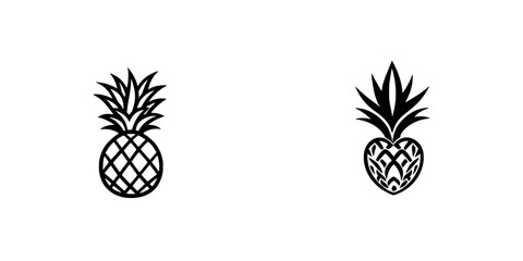 Poster - Black icon set featuring two distinct pineapple designs with various styles and details for artistic applications