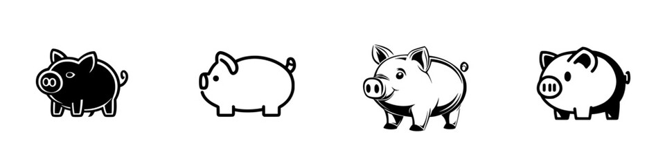 Poster - Set of black pig icons featuring different styles and designs on a plain background for creative use