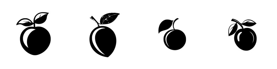 Poster - Set of black fruit icons featuring apples and plums designed for modern graphic applications and digital projects