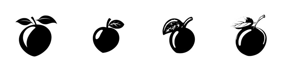 Poster - Set of four black icons representing apples in various styles and designs, showcasing simplicity and visual appeal