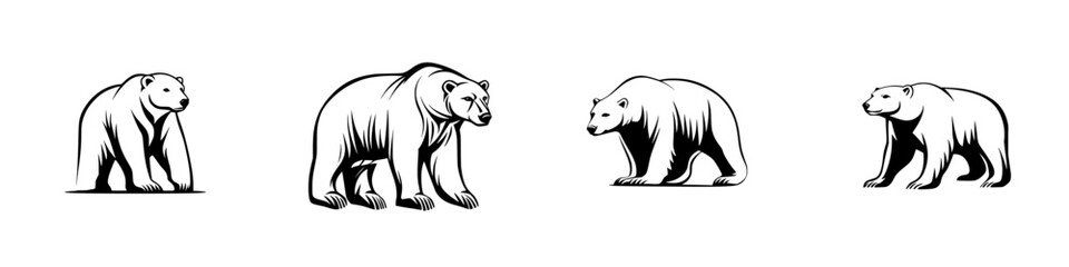 Poster - Black icons representing different poses of bears showcasing their distinctive features and movement on a plain background